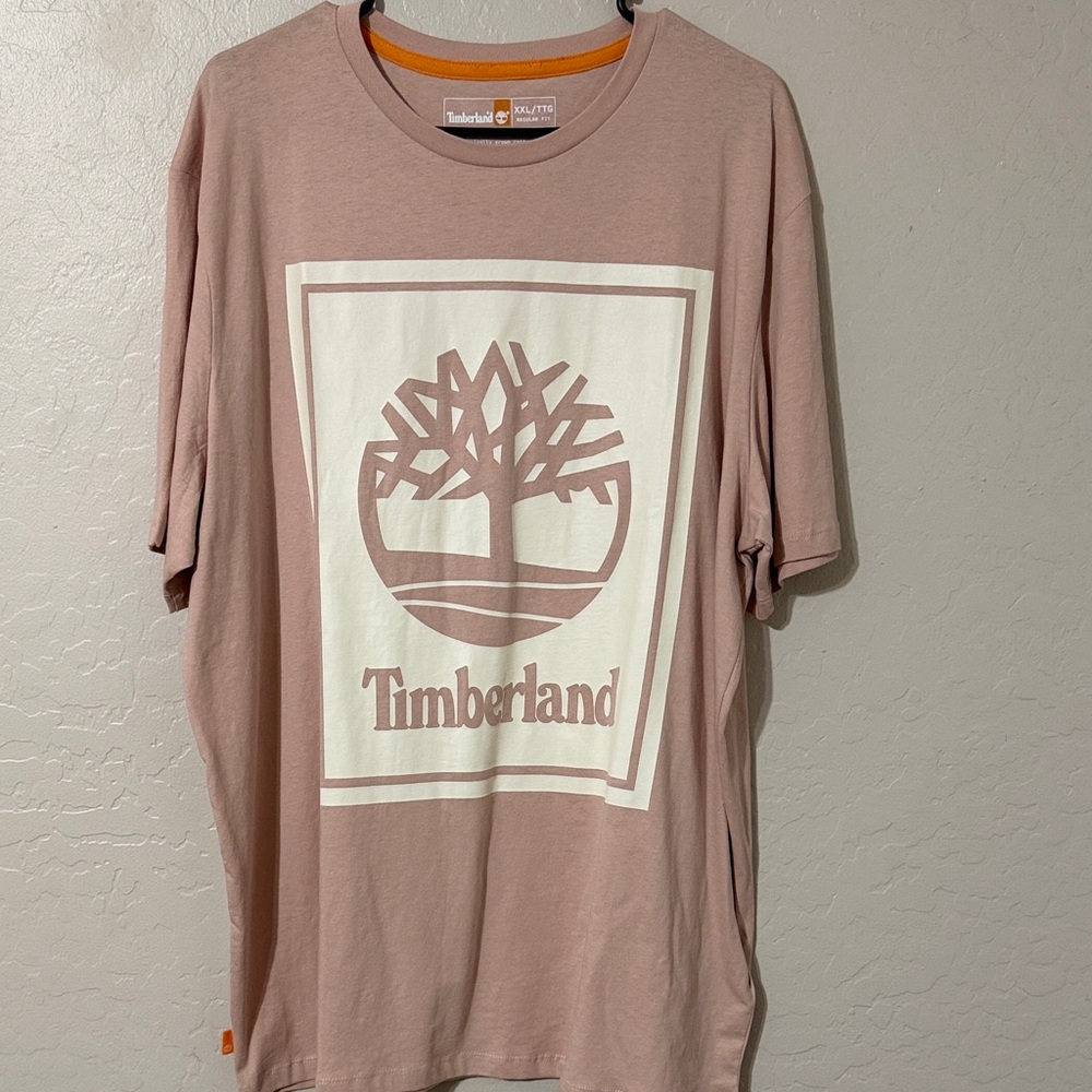 Timberland Men's Dusty Pink Logo Graphic Tee